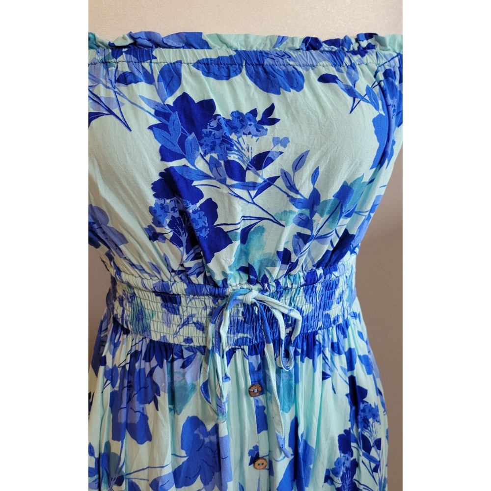 Dress Day Blue Floral Strapless Dress - Picture 4 of 7